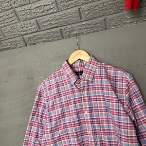 Ralph Lauren Mens Button Down Shirt Plaid Pink Blue White Long Sleeve Size M